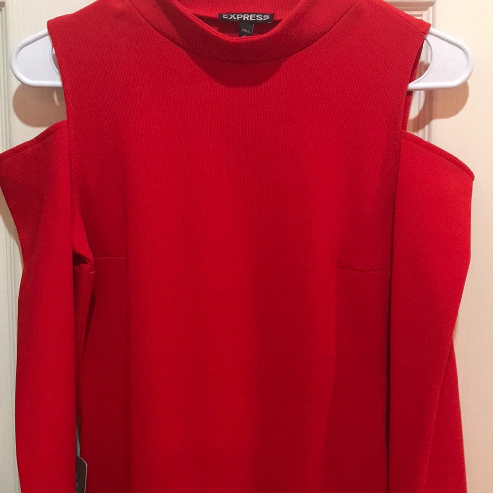 Express shoulder cut long sleeve dress